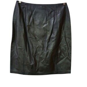 Kay Unger Black Leather Mini Skirt 10 Gothic Corporate Goth